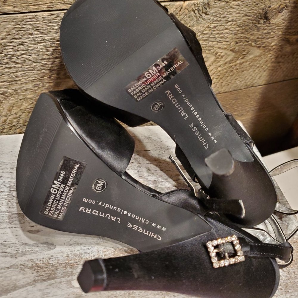 Chinese Laundry Black Satin Heels  Baldwin Size 6M - Picture 5 of 8
